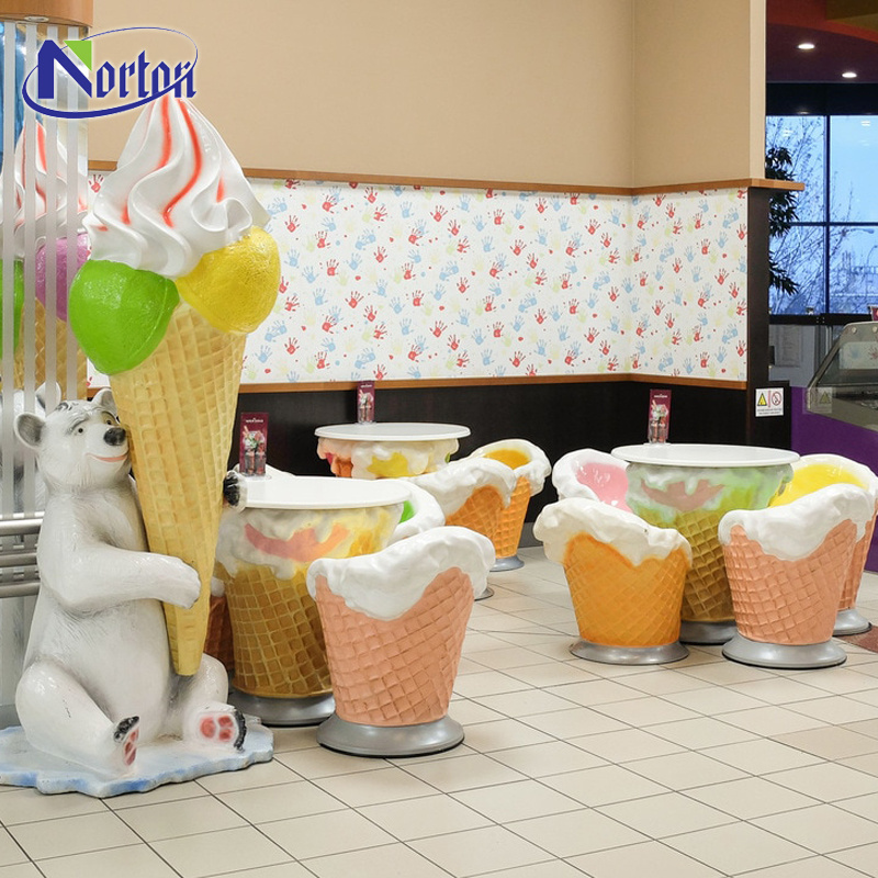 Interior decoration ice cream chair and table fiberglass sculpture for sale NTBM-034A