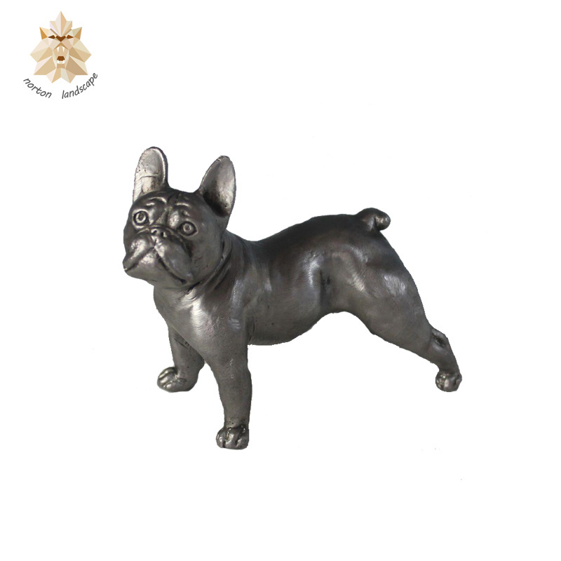 Home decoration life size metal animal figurines silvered bronze dog sculpture French bulldog statue for sale