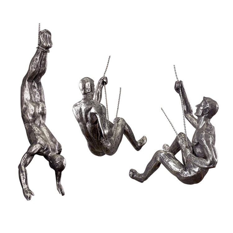 Modern home decoration metal wall 3D figure statue climbing man wall sculpture