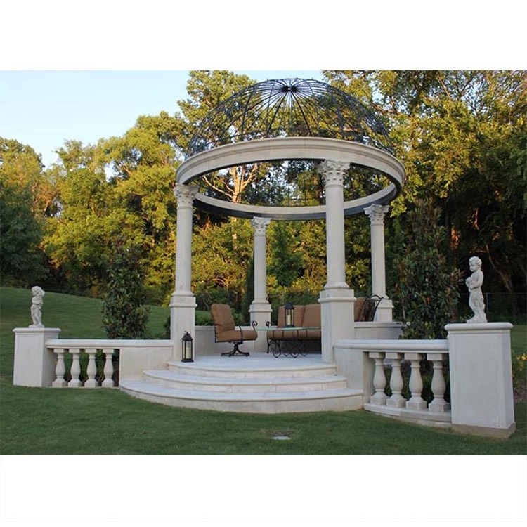 White marble gazebo with iron roof used for garden NTMG-048LI