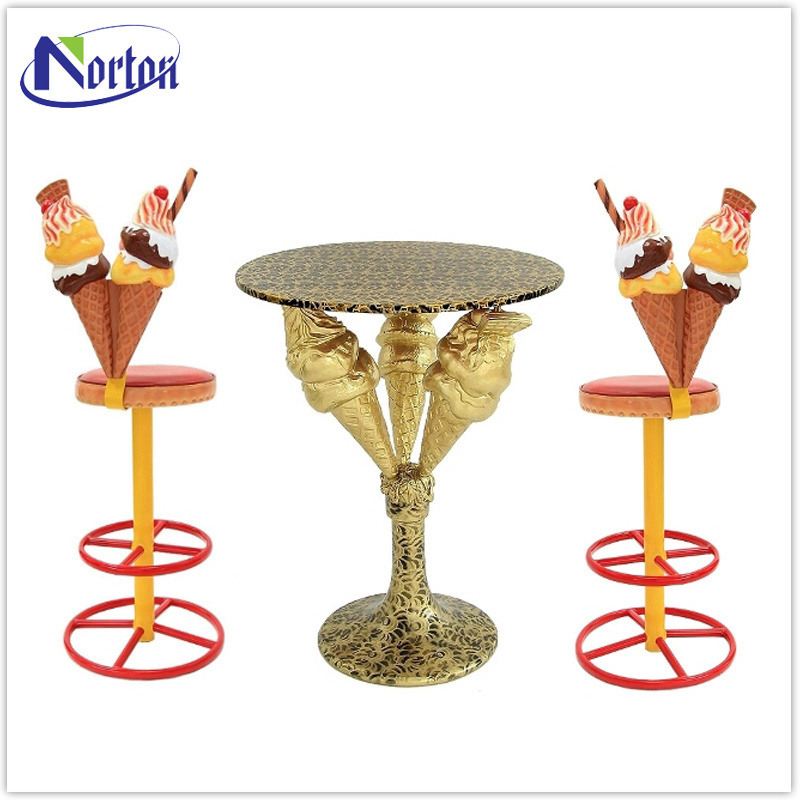 Interior decoration ice cream chair and table fiberglass sculpture for sale NTBM-034A