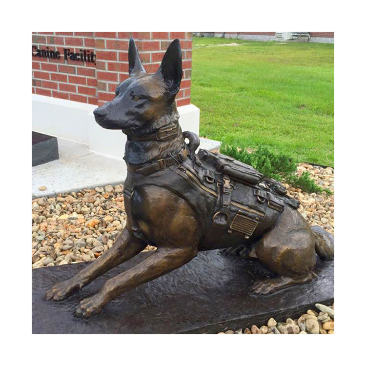 Outdoor Garden Decoration Bronze German Shepherd Statue with Base Full Size Bronze Brass Dog Sculpture