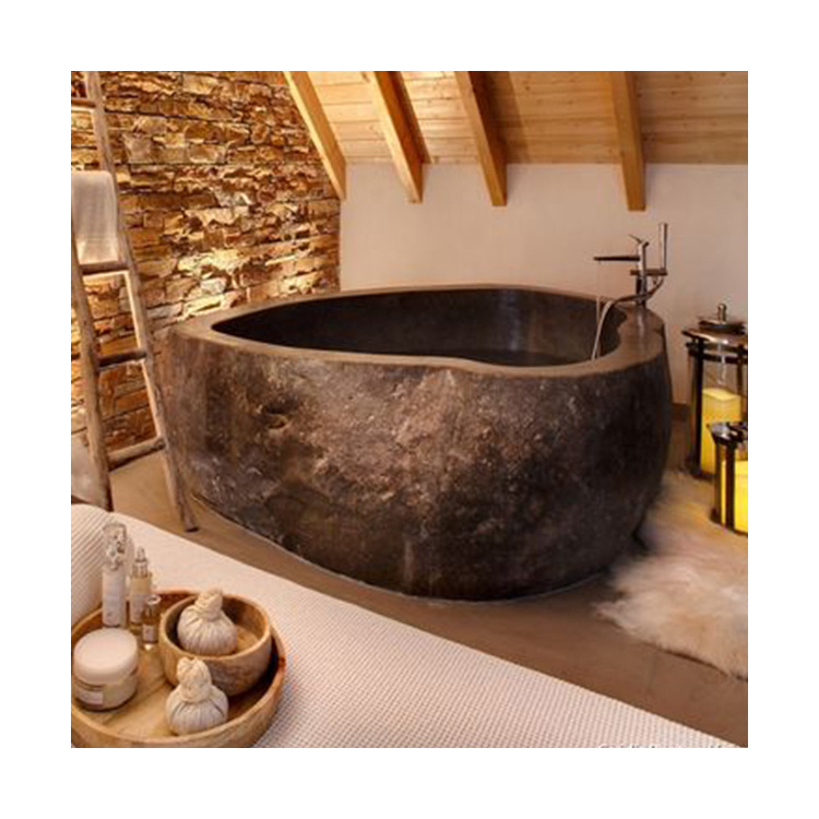 Modern Indoor Corner Use Large Natural Black Round Marble Stone Tub Bathtub Prices