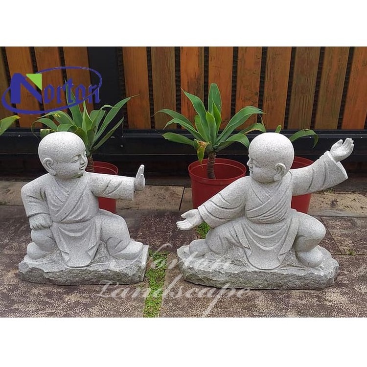 Little Shaolin Cute Baby Monk Buddha Playing Marble Stone Statue Sculpture For Home Decor