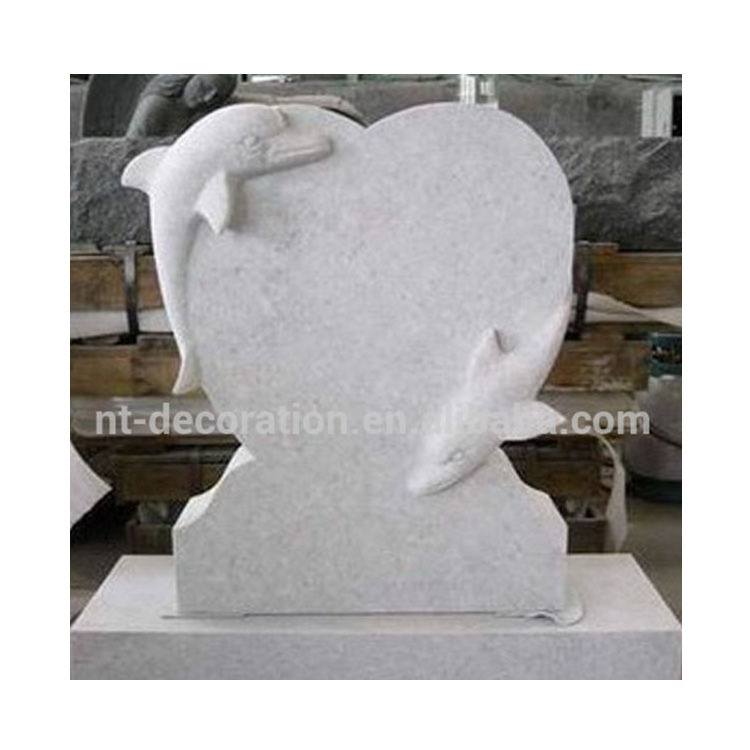 White dolphin shaped granite simple design headstone NTGT-020Y