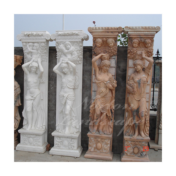 House Decorative Granite Stone Gate Used White Marble Square Column Pillar Design For Sale