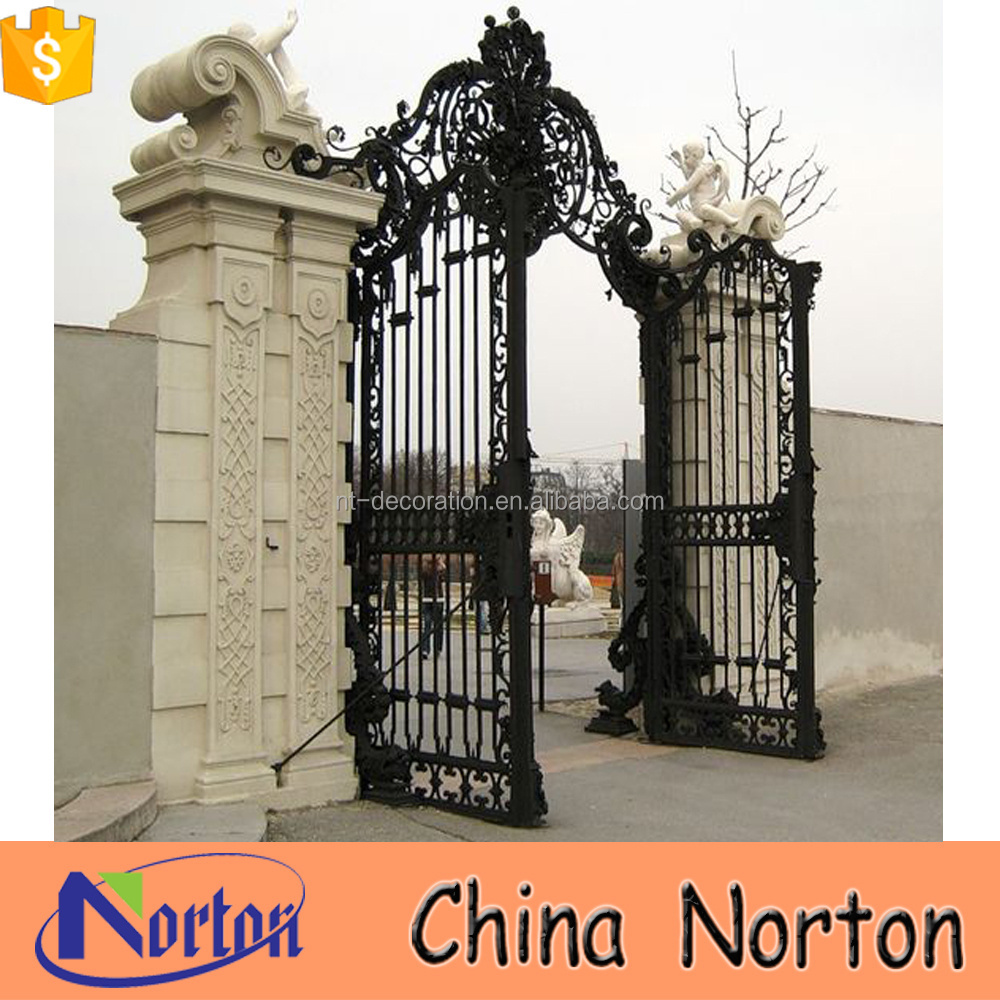 Simple garden antique large iron gate design with decoration craft NTIRG-019L