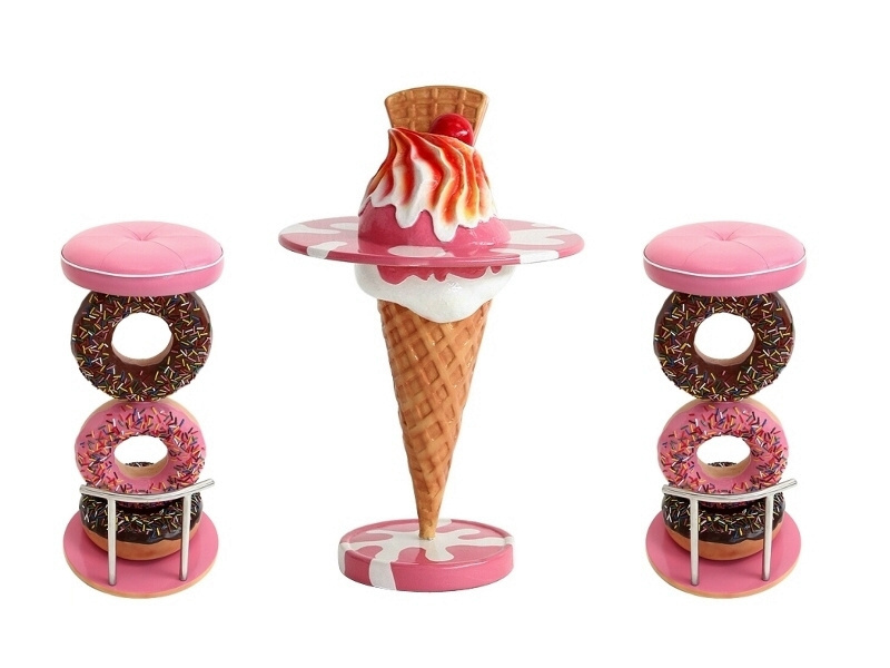 Shop furniture resin ice cream sculpture fiberglass ice cream table and chair sculpture NTRS-CS802A