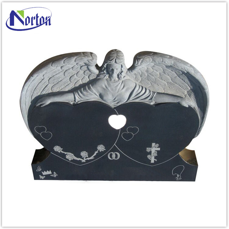 sad angel hugging heart shape gravestone,carved flower granite tombstone NTGT-046