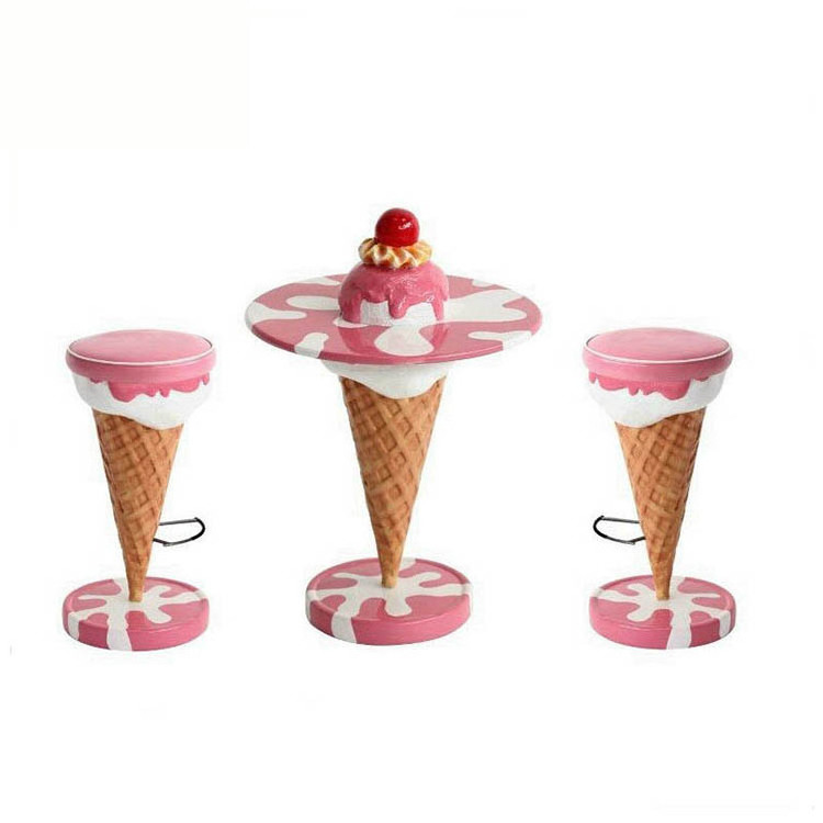 Interior decoration ice cream chair and table fiberglass sculpture for sale NTBM-034A