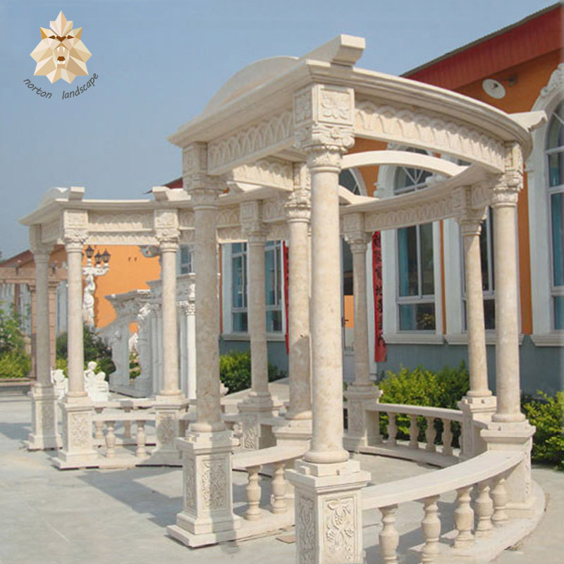 White marble gazebo with iron roof used for garden NTMG-048LI