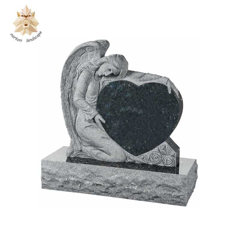 sad angel hugging heart shape gravestone,carved flower granite tombstone NTGT-046