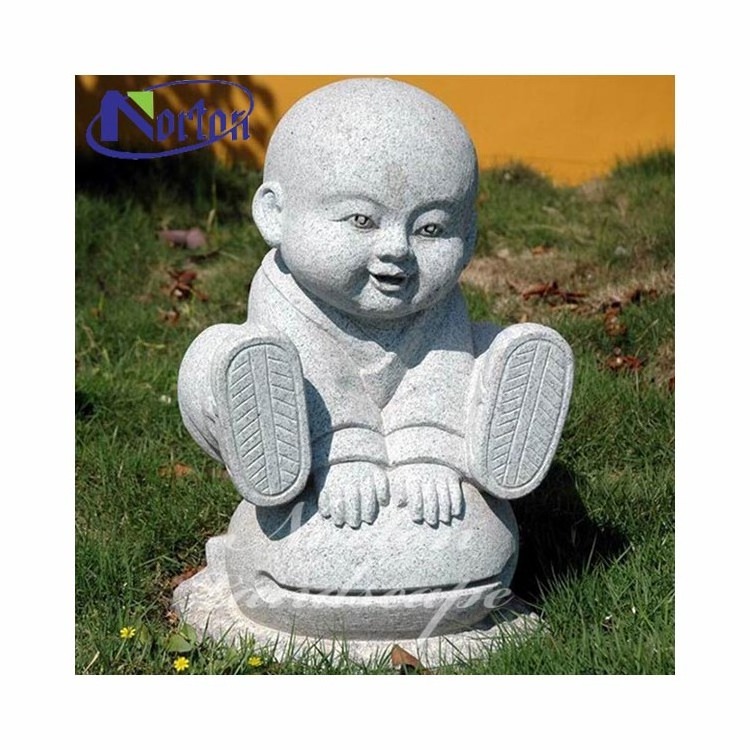 Little Shaolin Cute Baby Monk Buddha Playing Marble Stone Statue Sculpture For Home Decor