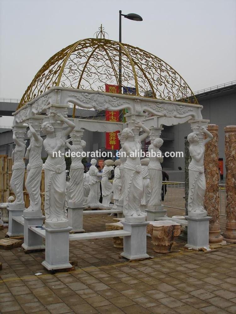 White marble gazebo with iron roof used for garden NTMG-048LI