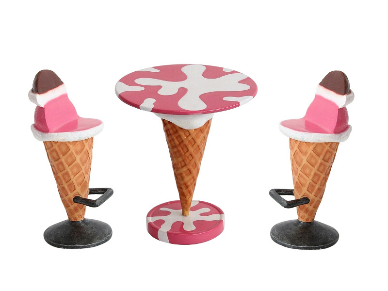 Shop furniture resin ice cream sculpture fiberglass ice cream table and chair sculpture NTRS-CS802A