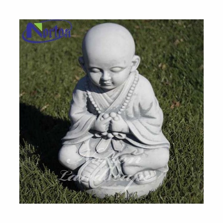 Little Shaolin Cute Baby Monk Buddha Playing Marble Stone Statue Sculpture For Home Decor