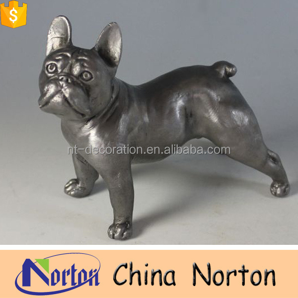 Home decoration life size metal animal figurines silvered bronze dog sculpture French bulldog statue for sale