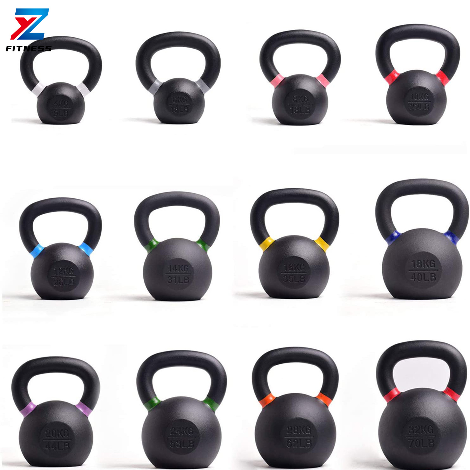 ZY FITNESS High Quality custom logo 8kg 10kg competition iron kettlebell