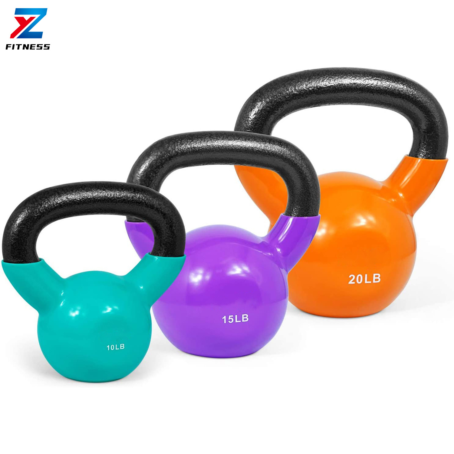 ZY FITNESS Free Weights 10 15 20 lbs Colorful Kettlebell Set