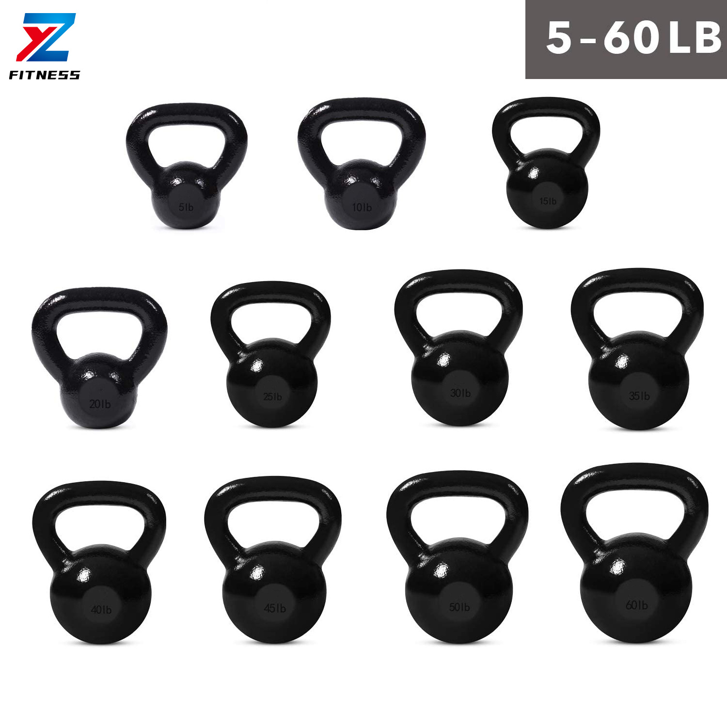 ZY FITNESS Gravity Black Cast Iron Powder Coated Kettlebell