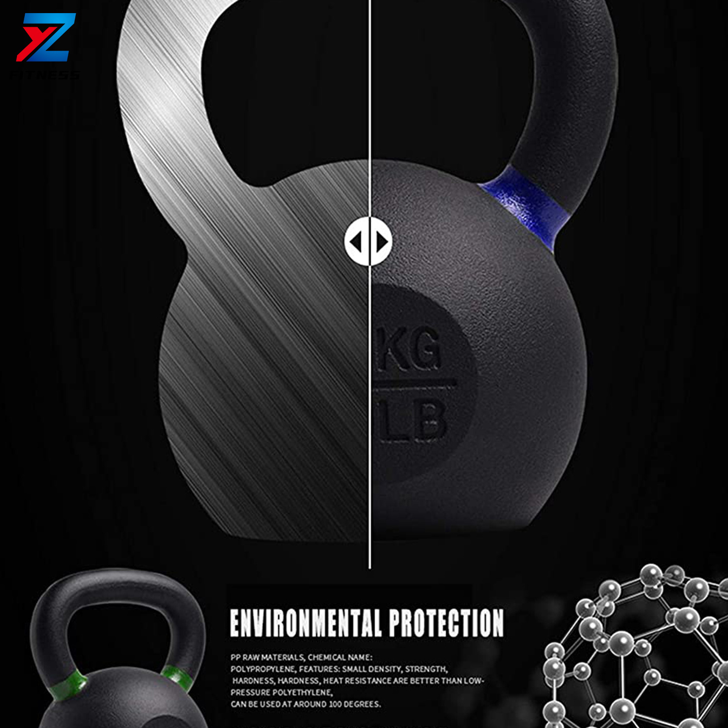 ZY FITNESS High Quality custom logo 8kg 10kg competition iron kettlebell