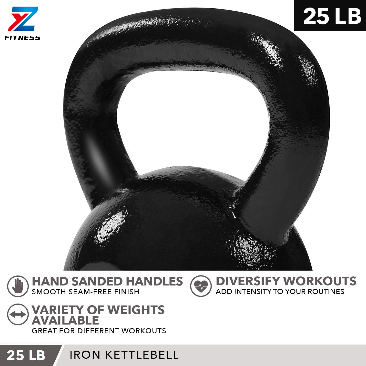 ZY FITNESS Gravity Black Cast Iron Powder Coated Kettlebell