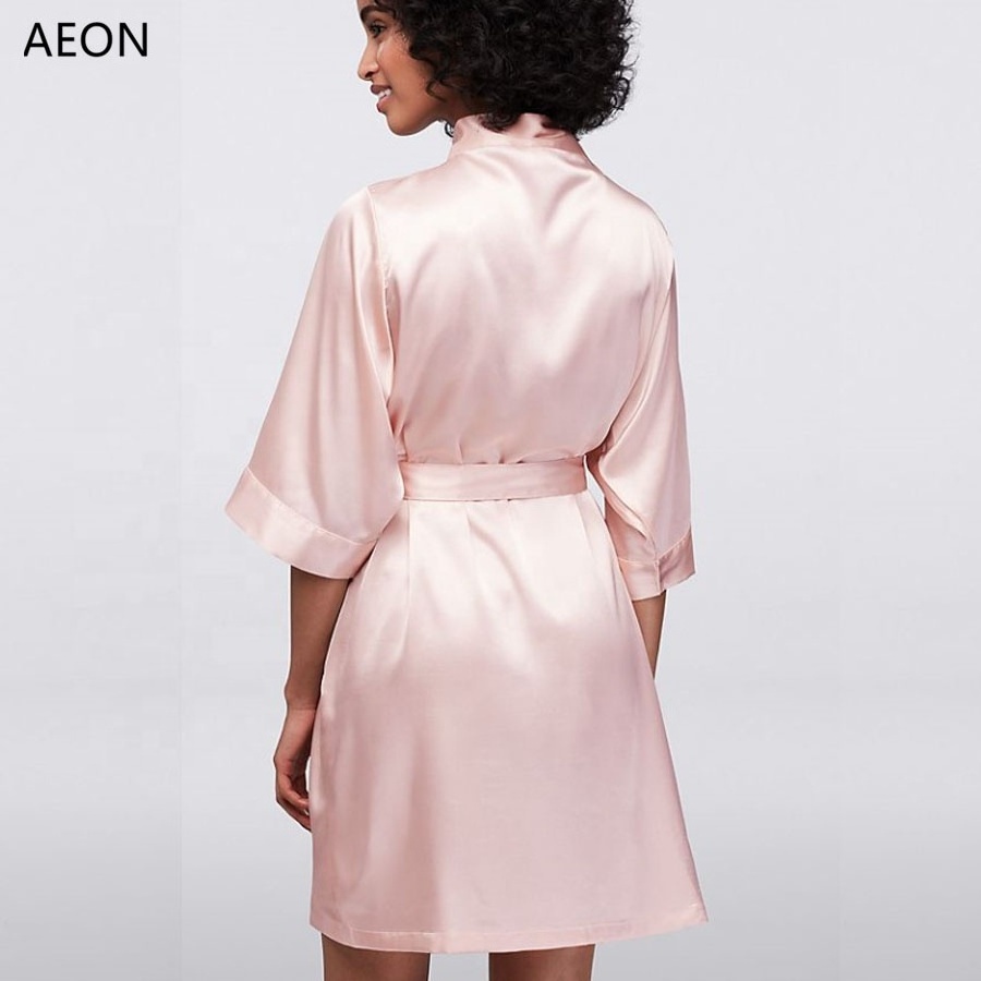 Wholesale Blank Luxury Solid Color Short Kimono Bride and Bridesmaid Satin Robe For Wedding Party