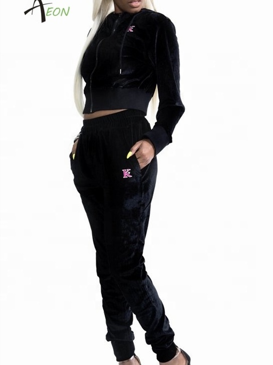 High quality custom logo tracksuit blank velour tracksuit for women