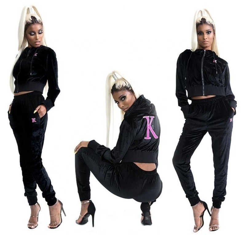 High quality custom logo tracksuit blank velour tracksuit for women