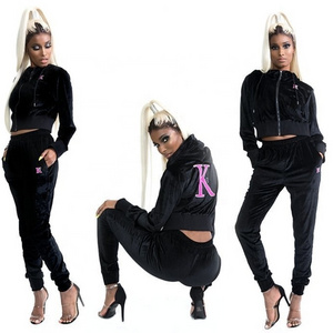 High quality custom logo tracksuit blank velour tracksuit for women