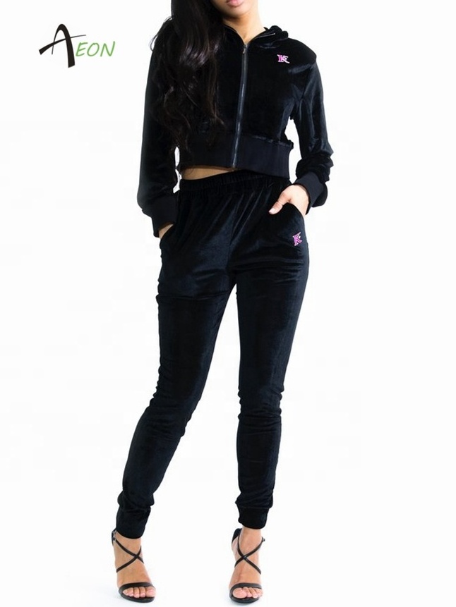 High quality custom logo tracksuit blank velour tracksuit for women