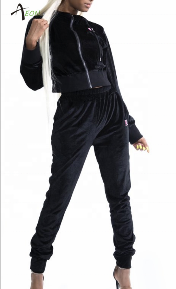 High quality custom logo tracksuit blank velour tracksuit for women