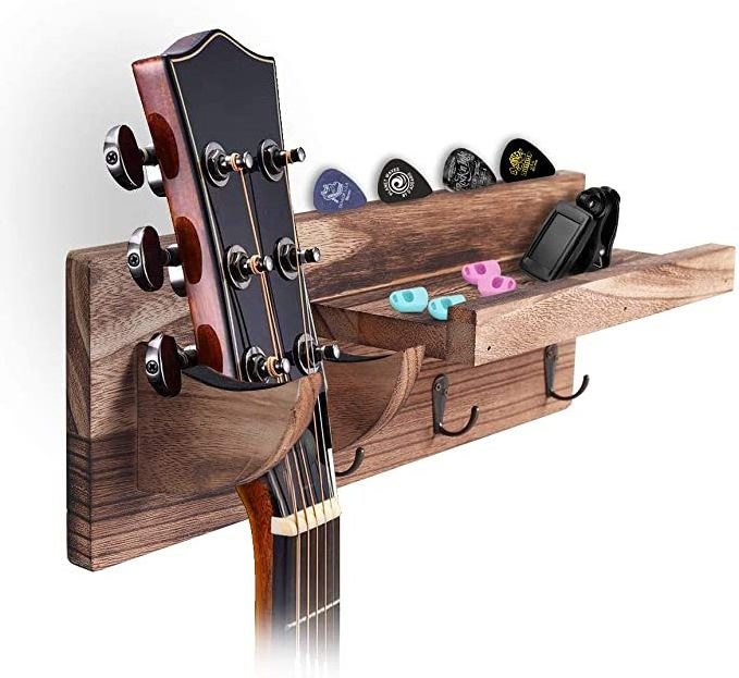 Durable Molded Natural Wood  Wall Mount  Shelves Ukulele Guitar Hook Rack