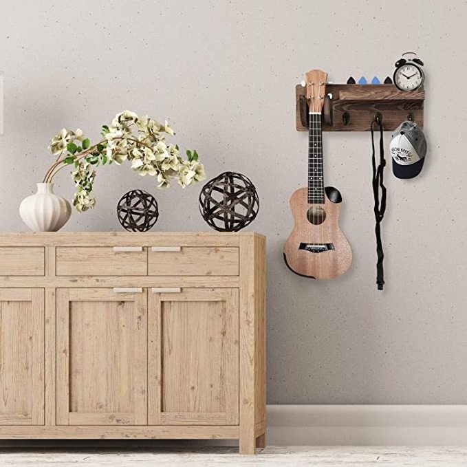 Durable Molded Natural Wood  Wall Mount  Shelves Ukulele Guitar Hook Rack