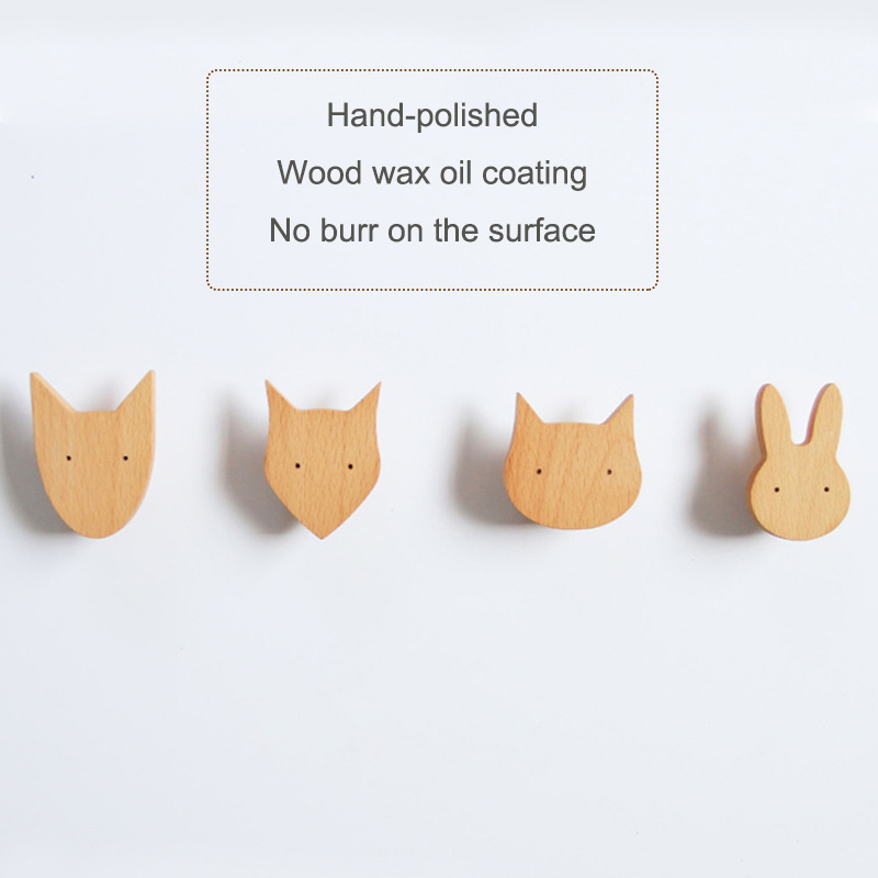 Natural Eco-Friendly Multifunction Kids Bedroom Cartoon Animals Wood Wall Hook