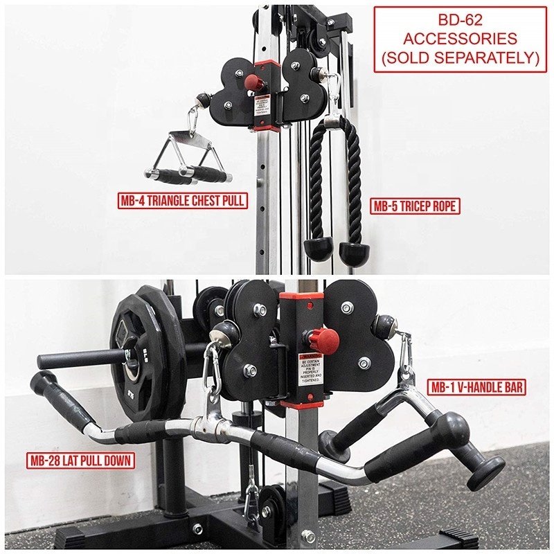 Doublewin Wall Mount Cable Station Pull Down with Adjustable Dual Pulley System