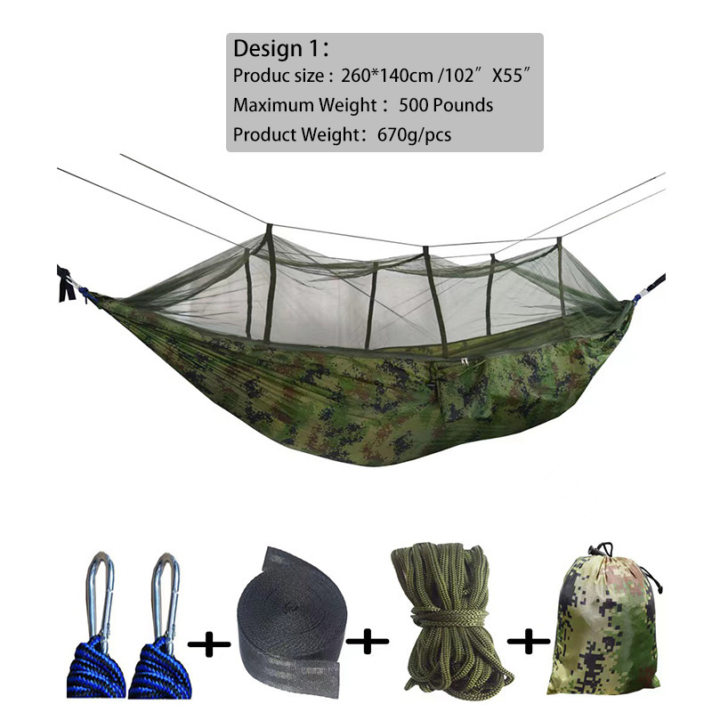 Camping Hammock Portable Double Hammock with Net, 2 Person Hammock Tent with 2*10ft Straps