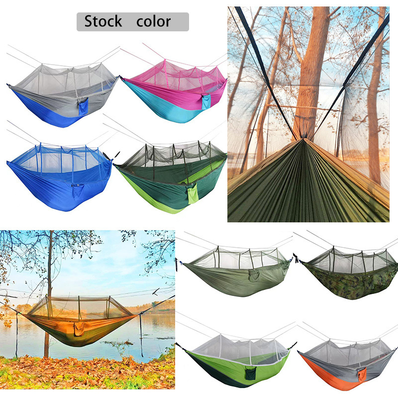 Camping Hammock Portable Double Hammock with Net, 2 Person Hammock Tent with 2*10ft Straps