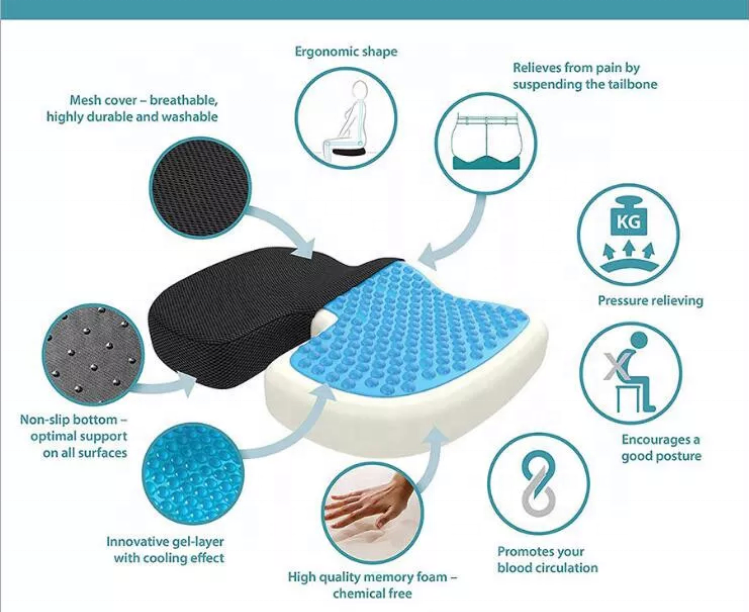 Hot Sale Comfort Coccyx Orthopedic Silicone Egg Tailbone Pad Memory Foam Enhanced Cool Gel Seat Cushion