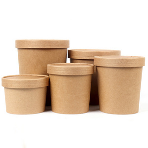 Disposable Hot Soup Containers 8 oz 16 oz 26 oz Custom Printed Takeaway Kraft Paper Soup Cups with paper Lid