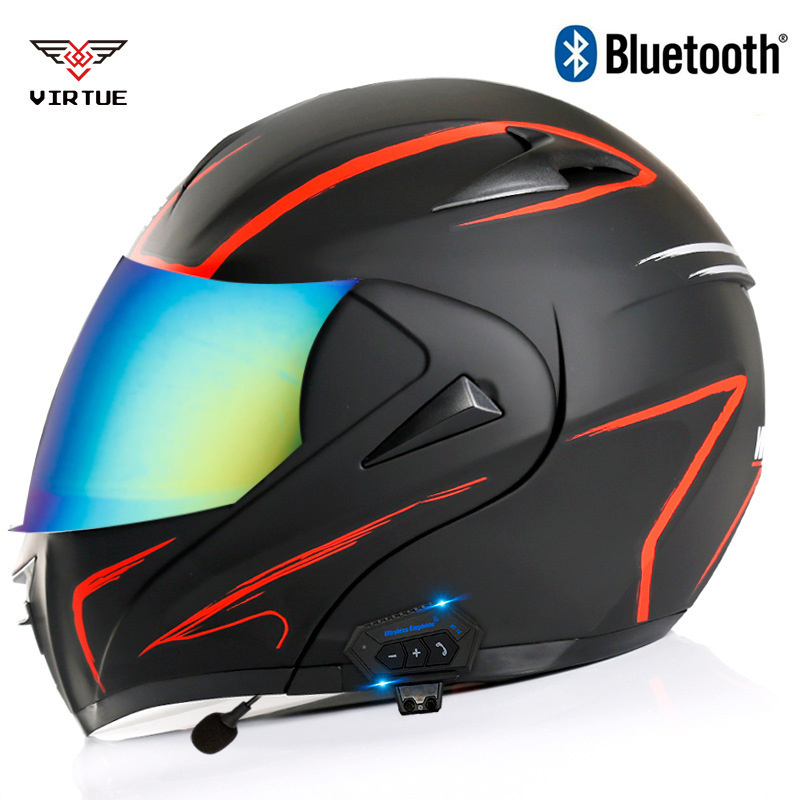 VIRTUE electric motorcycle bluetooth helmet men's open-face helmet dual-lens full-face running helmet