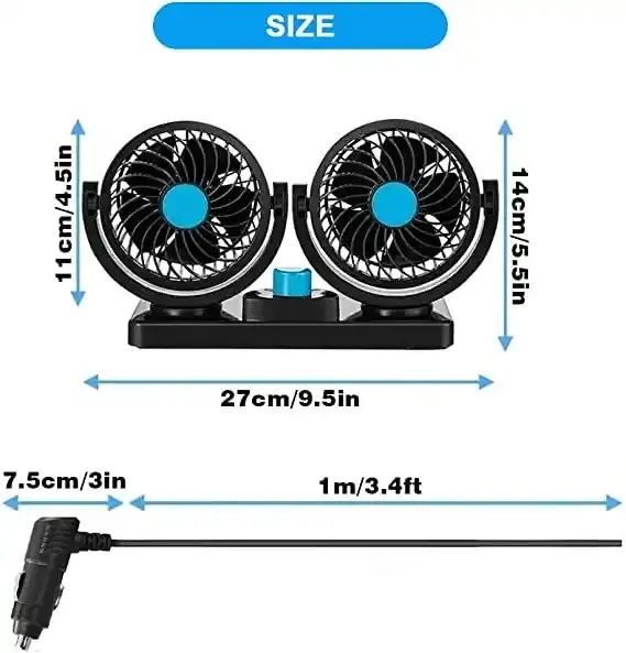 Hot Selling USB Car Fan 5V 12V 24V Air Cooler Vehicle Air Cooling Fans 360 Adjustable Auto Dual Car Fan