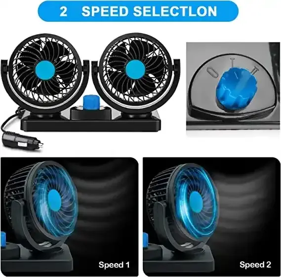 Hot Selling USB Car Fan 5V 12V 24V Air Cooler Vehicle Air Cooling Fans 360 Adjustable Auto Dual Car Fan