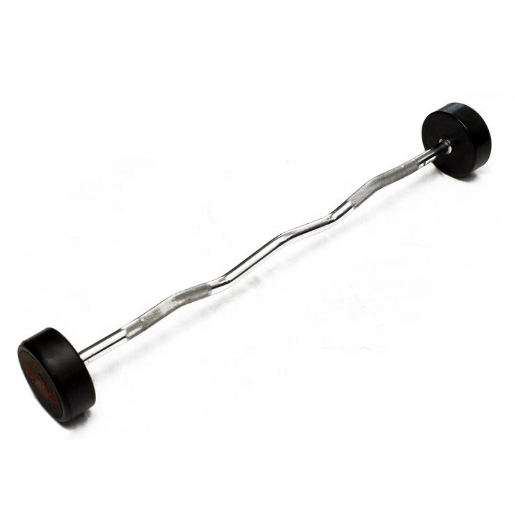 Wholesale Fitness Equipment Fixed Straight EZ Curl Rubber Barbell