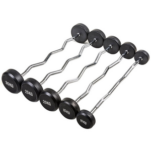 Wholesale Fitness Equipment Fixed Straight EZ Curl Rubber Barbell