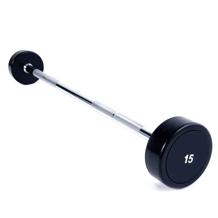 Wholesale Fitness Equipment Fixed Straight EZ Curl Rubber Barbell