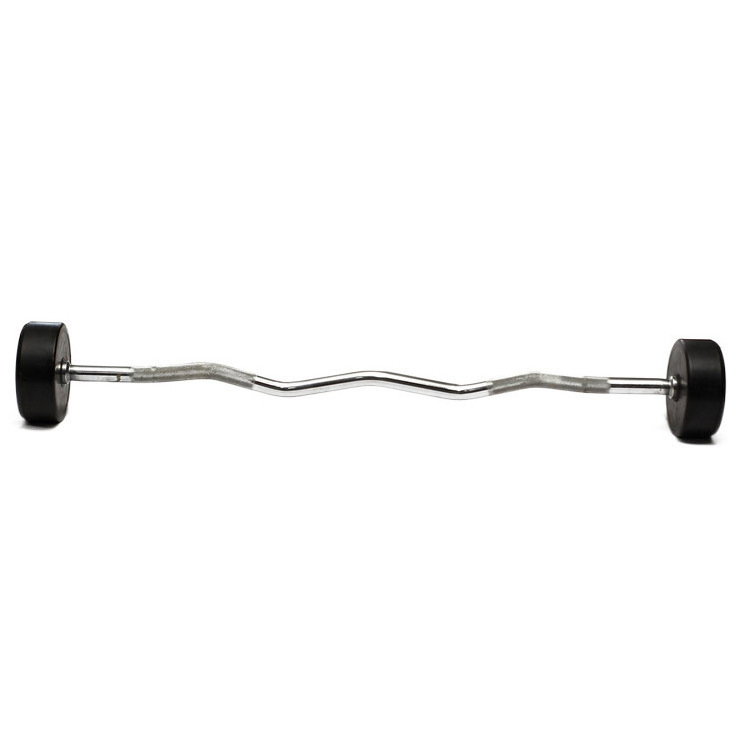 Wholesale Fitness Equipment Fixed Straight EZ Curl Rubber Barbell