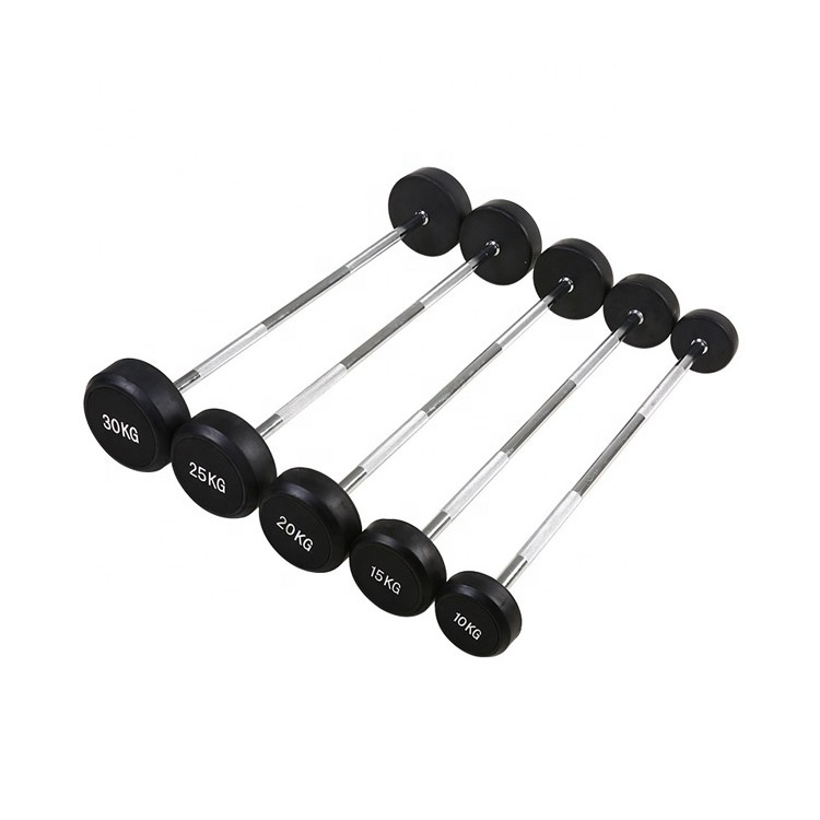 Wholesale Fitness Equipment Fixed Straight EZ Curl Rubber Barbell