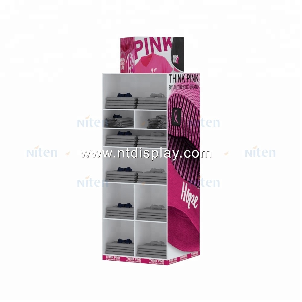 Retail clothes shop equipment pos cardboard folding floor portable hat stand display rack Show Room display shirts