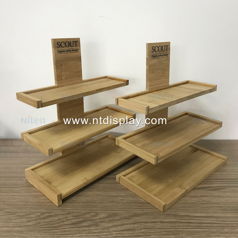 Bamboo wood display stand counter top small wooden display racks for sale nail polish stands